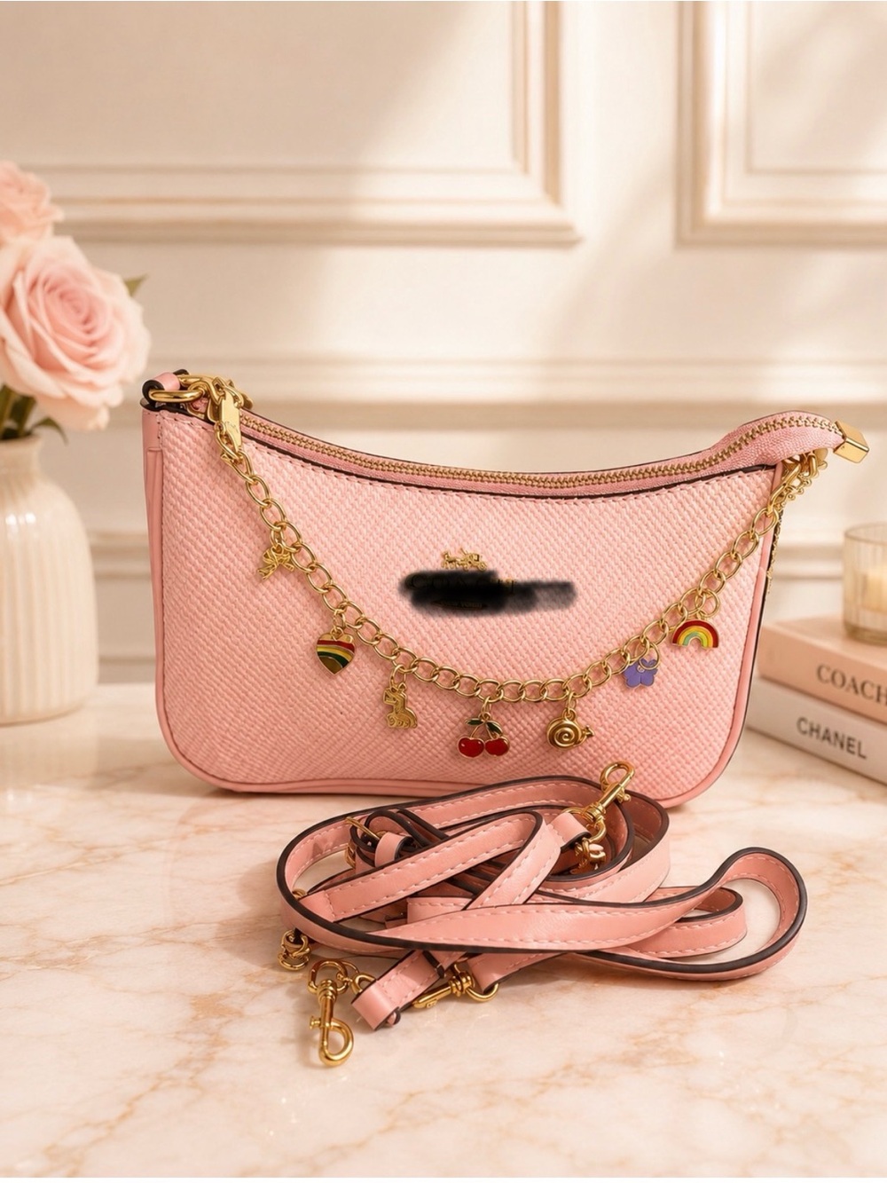 Pink Women’s Charm Chain Shoulder Bag